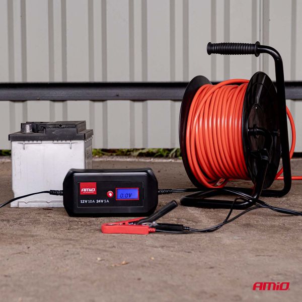 Amio - Φορτιστής Μπαταρίας Ψηφιακός DBC-10A WET AGM GEL τάση λειτουργίας 12/24V ένταση ρεύματος 10A για Επιβατικά Αυτοκίνητα και Φορτηγά - 1 τεμ. (04525/AM)