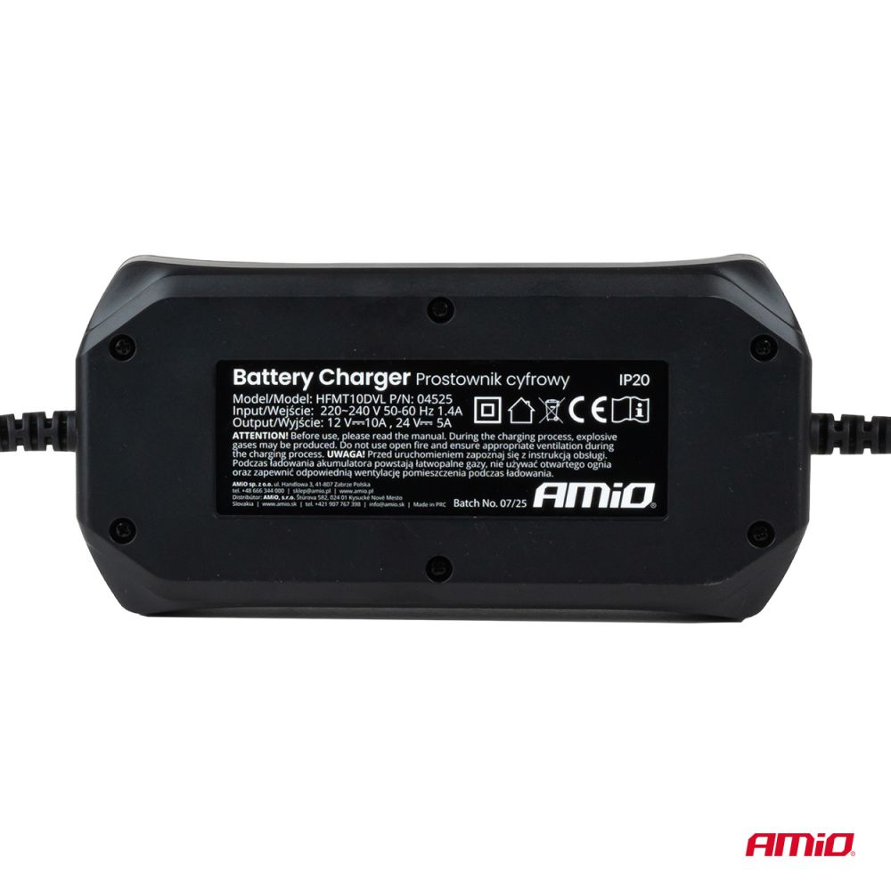 Amio - Φορτιστής Μπαταρίας Ψηφιακός DBC-10A WET AGM GEL τάση λειτουργίας 12/24V ένταση ρεύματος 10A για Επιβατικά Αυτοκίνητα και Φορτηγά - 1 τεμ. (04525/AM)
