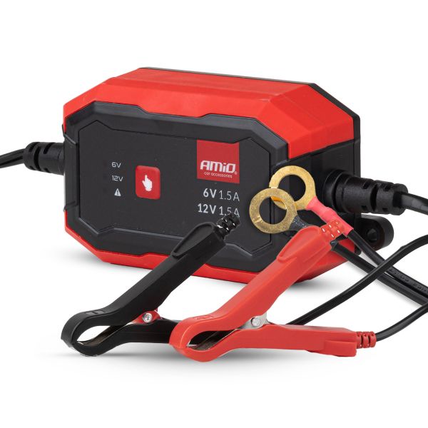 Amio - Φορτιστής Μπαταρίας Ψηφιακός AGM GEL LiFePo4 (LFP) τάση λειτουργίας 6/12V ένταση ρεύματος 1.5A για Επιβατικά Αυτοκίνητα και Μοτοσυκλέτες - 1 τεμ. (04526/AM)