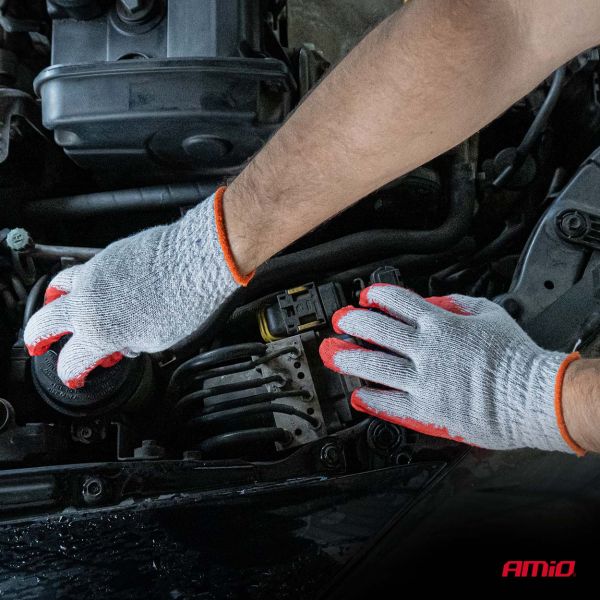 Amio - Γάντια Εργασίας Βαμβακερά με επικάλυψη λάτεξ μέγεθος No.9 γκρι/κόκκινο για Φορτηγά - 1 ζεύγος (04630/MB)