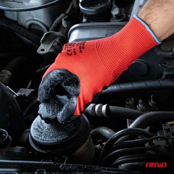 Amio - Γάντια Εργασίας με επικάλυψη λάτεξ χρώμα μαύρο/κόκκινο μέγεθος No.10 - 2 ζευγ. (04637/AM)