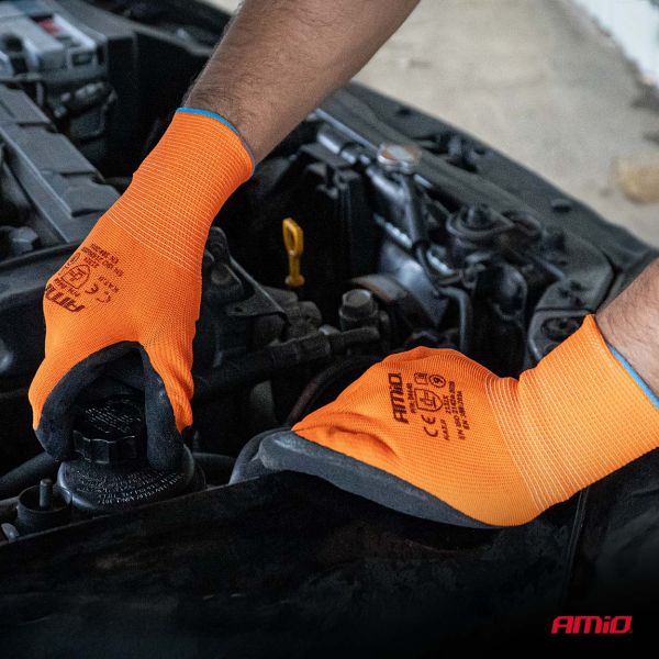 Amio - Γάντια Εργασίας με επικάλυψη αφρού λάτεξ χρώμα πορτοκαλί/μαύρο μέγεθος No.11 - 2 ζευγ. (04642/AM)