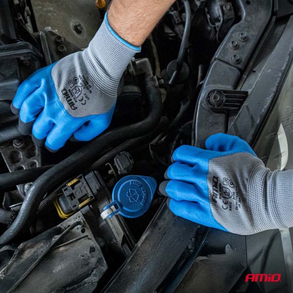 Amio - Γάντια Εργασίας με επικάλυψη αφρού λάτεξ χρώμα γκρι/γαλάζιο/μαύρο μέγεθος No.10 - 2 ζευγ. (04645/AM)