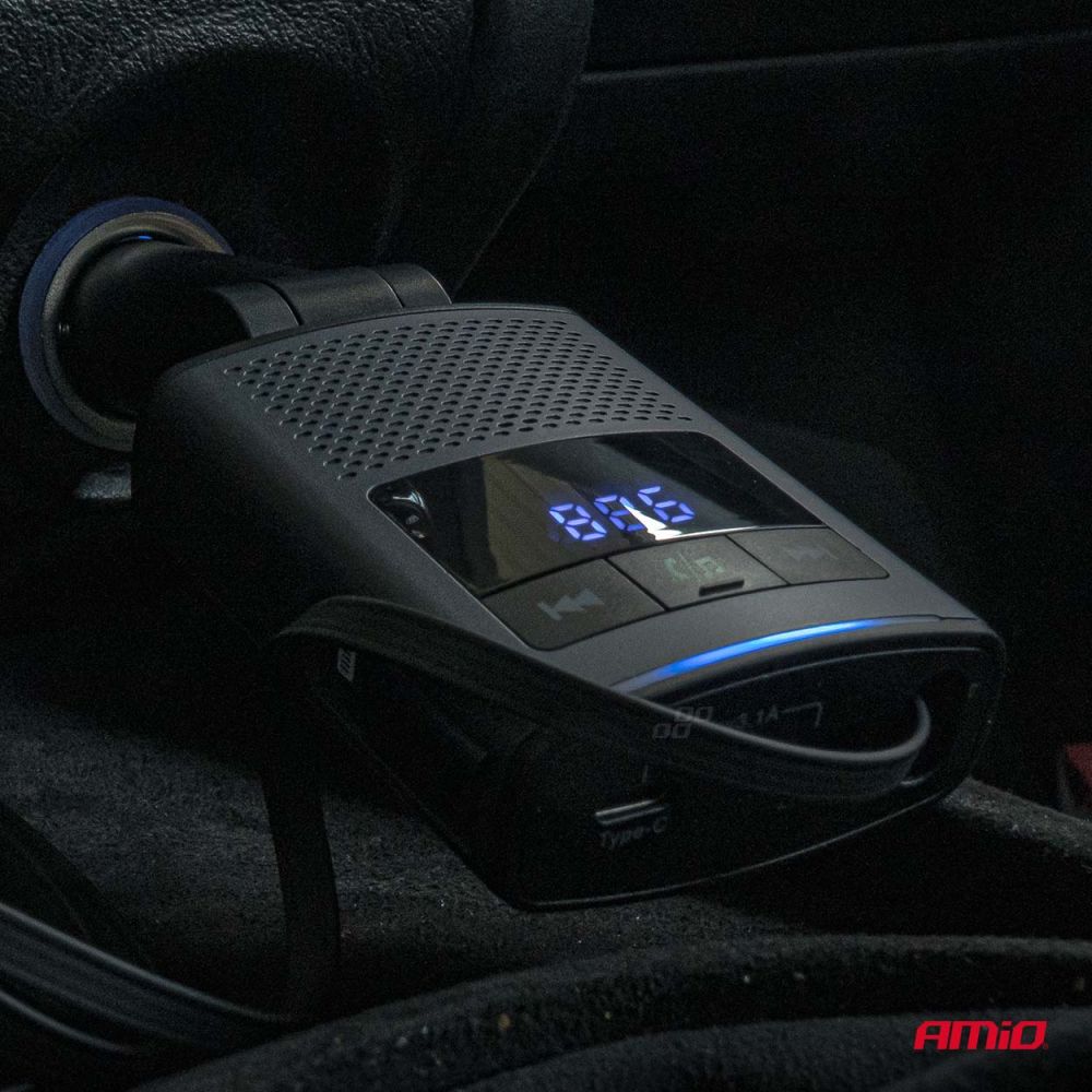 Amio - FM Transmitter Αυτοκινήτου 12/24V με 1xUSB Type-A, 1xUSB Type-C και Ενσωματωμένο Καλώδιο Φόρτισης Type-C - 1 τεμ. (04656/AM)