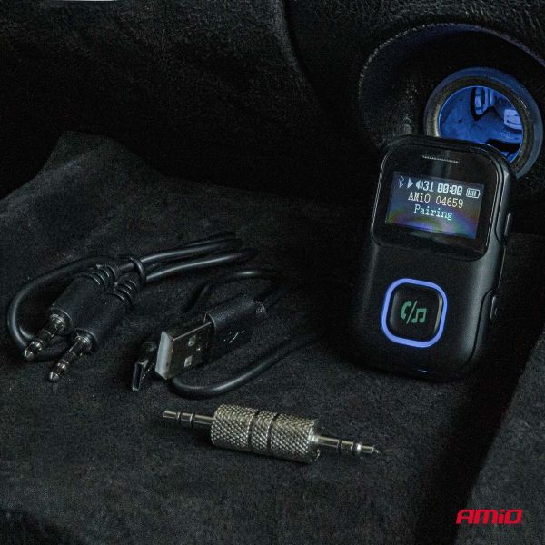 Amio - Bluetooth Δέκτης (Receiver) BTR-03 για Ασύρματη Μετάδοση Ήχου με υποδοχή Mini Jack 3.5mm και Οθόνη LCD - 1 τεμ. (04659/AM)