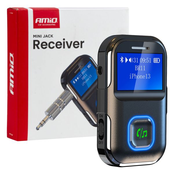 Amio - Bluetooth Δέκτης (Receiver) BTR-03 για Ασύρματη Μετάδοση Ήχου με υποδοχή Mini Jack 3.5mm και Οθόνη LCD - 1 τεμ. (04659/AM)