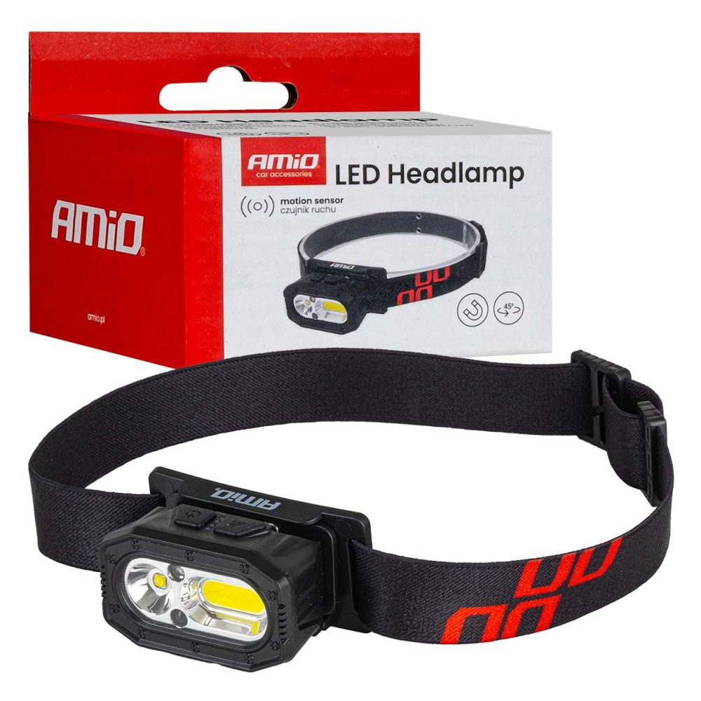 Amio - Φακός Κεφαλής Εργασίας τύπου XPG+COB LED χωρητικότητα μπαταρίας 1000mAh - 1 τεμ. (04663/AM)