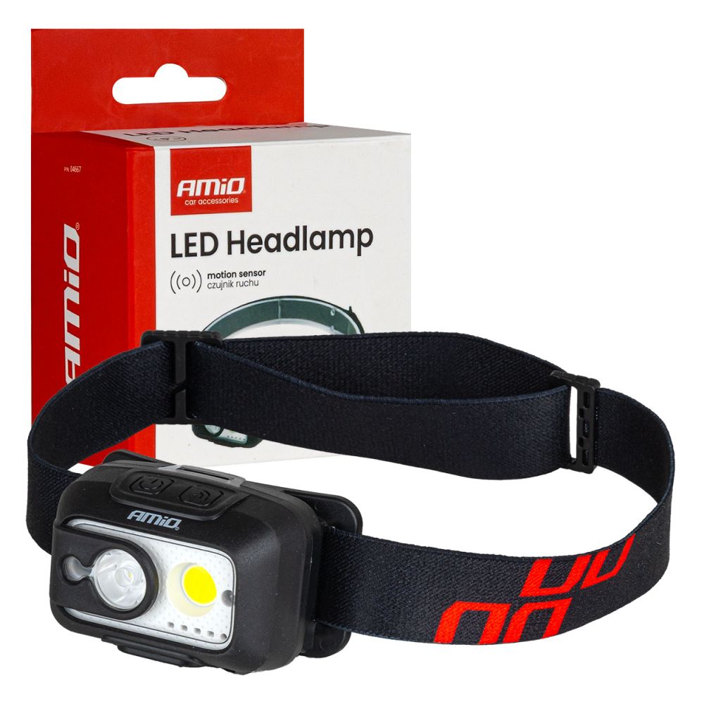 Amio - Φακός Κεφαλής Εργασίας τύπου XPG+COB LED χωρητικότητα μπαταρίας 1800mAh - 1 τεμ. (04667/AM)