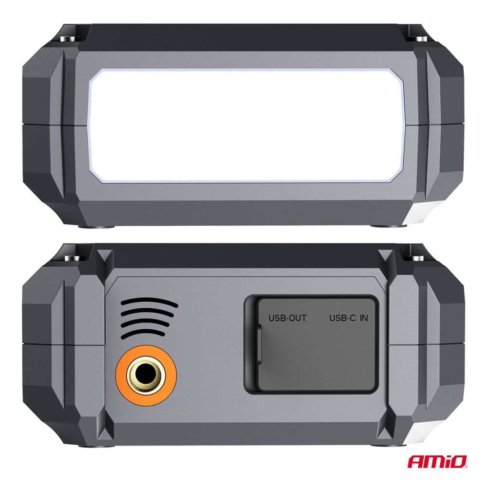 Amio - Φορητός Εκκινητής Μπαταρίας (Jump Starter) με ενσωματωμένο Κομπρεσέρ Αέρα, Powerbank και Φακό LED τάση λειτουργίας 12V με χωρητικότητα 7,2Ah και μέγιστο ρεύμα εκκίνησης 600A για Επιβατικά Αυτοκίνητα - 1 τεμ. (04674/AM)