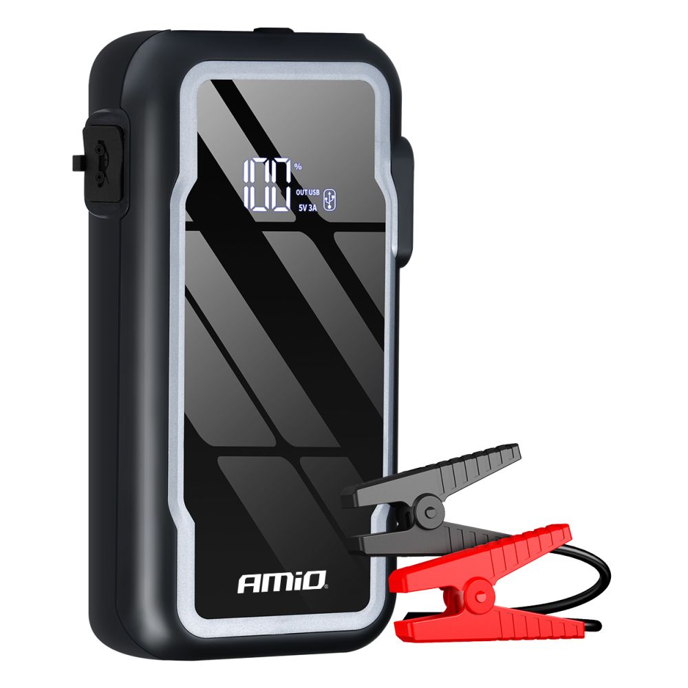 Amio - Φορητός Εκκινητής Μπαταρίας 3 σε 1 τύπου Jump Starter με Φως LED και Powerbank τάση λειτουργίας 12V απόδοσης 12Ah 800-1600A για Επιβατικά Αυτοκίνητα - 1 τεμ. (04678/AM)