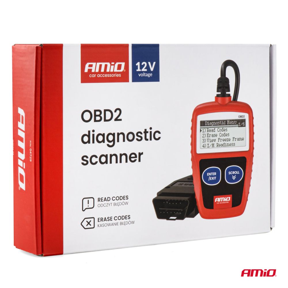Amio - Διαγνωστικό Αυτοκινήτου OBD 2 τύπου V300 τάση λειτουργίας 8-18V με οθόνη LCD 128x64 pixels για Επιβατικά Αυτοκίνητα - 1 τεμ. (04729/AM)
