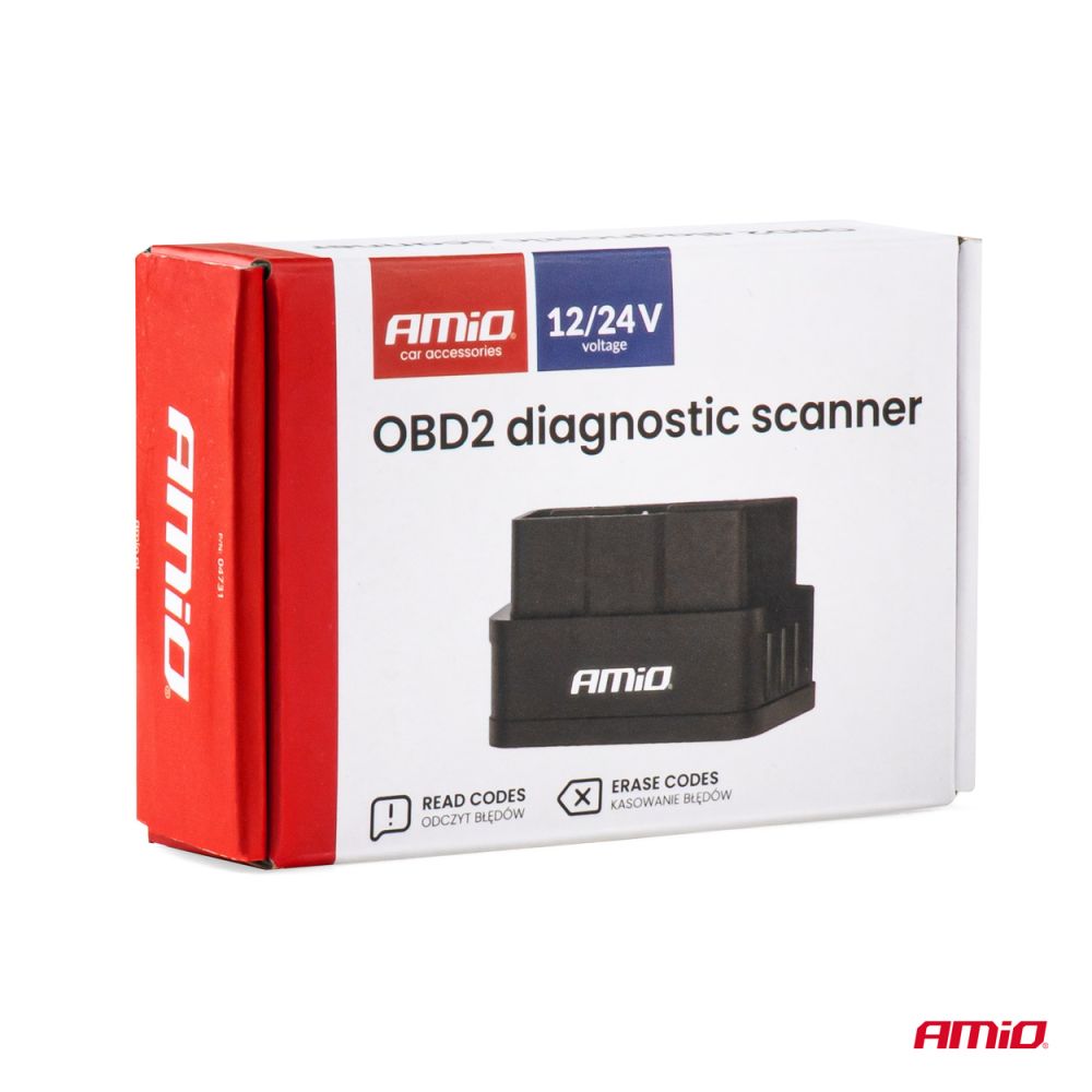 Amio - Διαγνωστικό Αυτοκινήτου OBD 2 τύπου ELM327 Bluetooth PIC25K80 τάση λειτουργίας 12V με ασύρματη σύνδεση για Επιβατικά Αυτοκίνητα - 1 τεμ. (04731/AM)