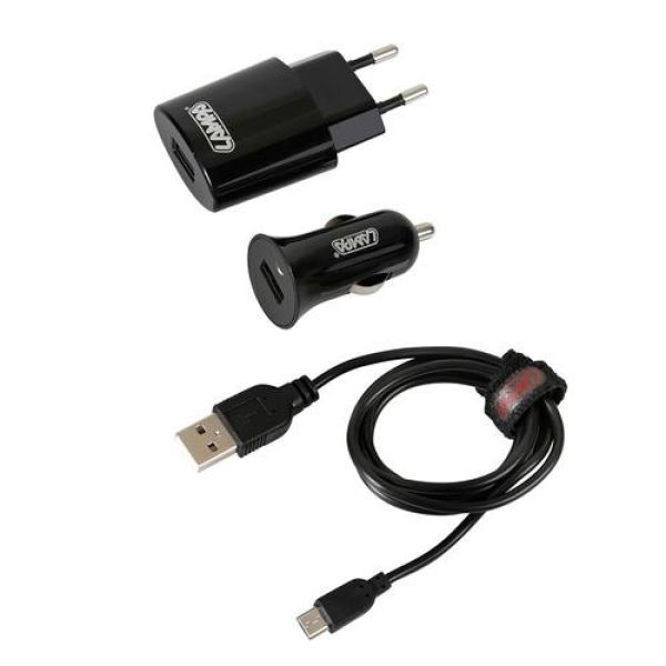 ΠΡΟΣΦΟΡΑ Καλώδιο Φορτισης MICRO USB 100cm με αντάπτορα USB αναπτήρα 12V/24V και αντάπτορα 220V