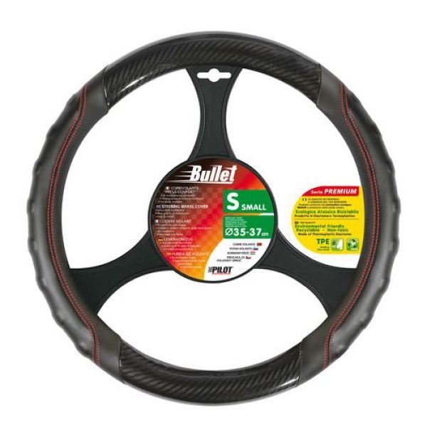 Lampa Κάλυμμα Τιμονιού Αυτοκινήτου Bullet 35-37εκ. Άοσμο Με πρόσθετα Carbon και εργονομική λαβή Ultra-soft Skeentex Μαύρο με Κόκκινη Ραφή - 1 τεμ. (L3297.4)