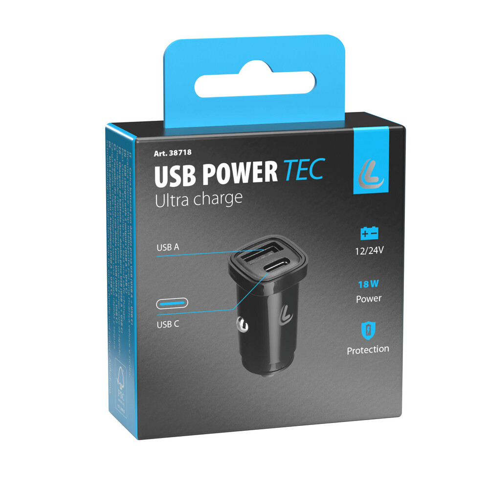 Lampa Φορτιστής Αναπτήρα με 2 Θύρες USB (Type-A + Type-C) 12/24V 18W Ultra Fast Charger - 1 τεμ. (L3871.8/T)