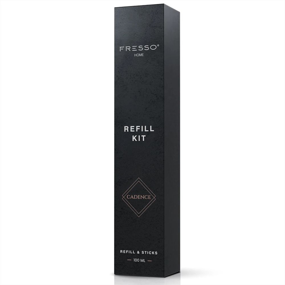 Fresso - Κιτ Αναπλήρωσης με Άρωμα Cadence 100 ml Premium Home Refill Kit και 6 Μαύρα Στικ από Fiberglass για Αρωματικό Χώρου Reed Diffuser - 1 Τεμ. (390037/FRE)