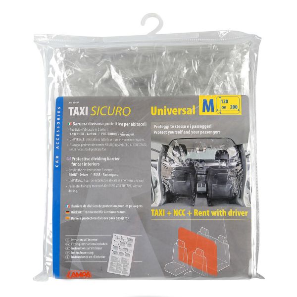 Lampa - Διαχωριστικό Προστατευτικό Νάιλον Καμπίνας Taxi Sicuro 200x120cm για διαχωρισμό οδηγού και επιβατών με εύκολη τοποθέτηση χωρίς τρύπημα και καθολική εφαρμογή - 1 Τεμ. (L6044.7)