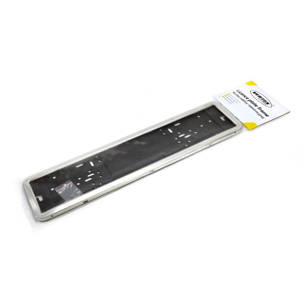 Amio - Πλαστικό Πλαίσιο Πινακίδας Κυκλοφορίας Inox Silver Εφέ Κουμπωτό με Τελάρο 53 x 12 cm για Εμπρός και Πίσω Πινακίδα Αυτοκινήτου - 1 τεμ. (01300/AM)