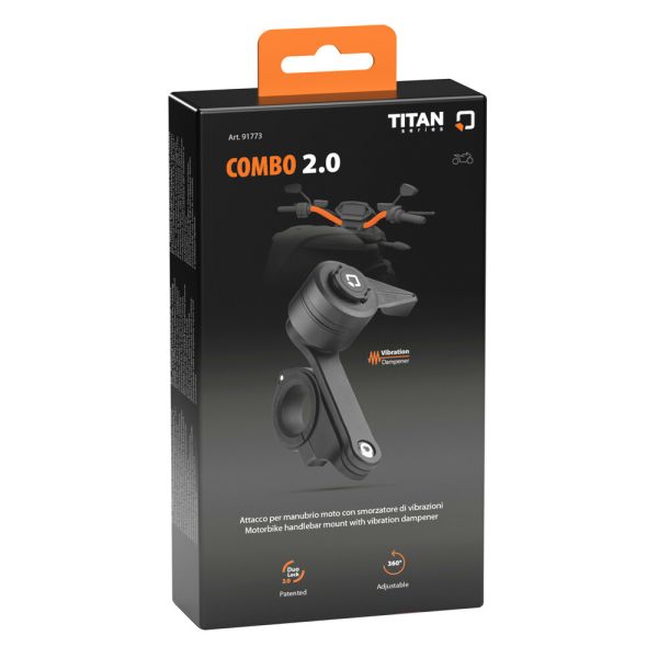 Διπλή Βάση Στήριξης Κινητού και Action Camera Combo 2.0 της σειράς Titan Optiline για Τιμόνι Μηχανής ή Ποδηλάτου με διάμετρο από 22 mm έως 35 mm με 3D αντικραδασμικό σύστημα dampener και σύστημα Duolock 2.0, συμβατή με Θήκες ή Αντάπτορες Κινητού Optiline
