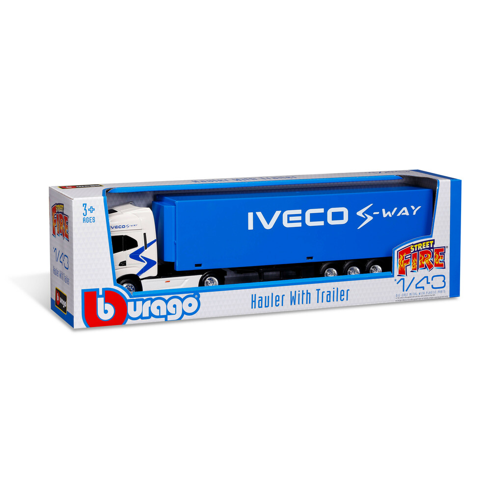 Lampa - Μινιατούρα νταλίκα Iveco S-Way με κοντέινερ 1:43 σε λευκό/μπλε χρώμα Burago - 1 τεμ. (BU31469)