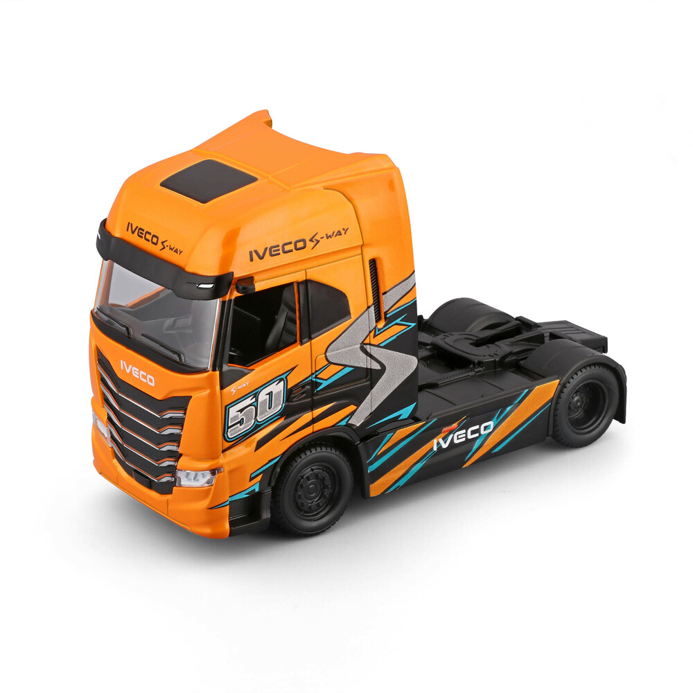 Lampa - Μινιατούρα νταλίκα Iveco S-Way 1:43 σε πορτοκαλί/μαύρο χρώμα Burago - 1 τεμ. (L.BU32208)