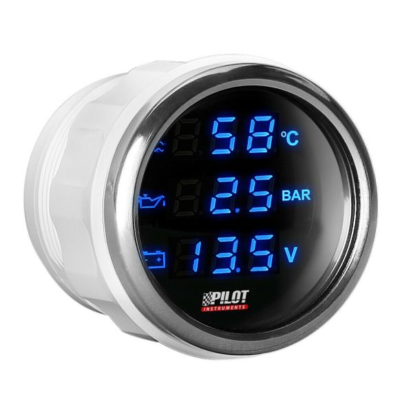 ΜΑΝΟΜΕΤΡΟ 3 ΣΕ 1 ΨΗΦΙΑΚΟ ΜΑΥΡΟ ΜΕ ΛΕΥΚΟ ΦΩΣ BLACK DIGITAL SERIES 9-32V 52mm