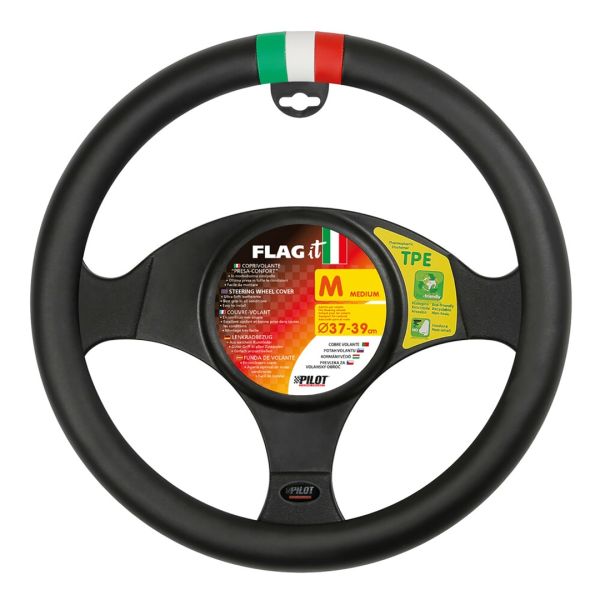 Lampa Κάλυμμα Τιμονιού Αυτοκινήτου FLAG iT Σημαία Ιταλίας 37-39εκ. Άοσμο Από Ultra-soft Skeentex Μαύρο 1-τεμ. (L3295.5)