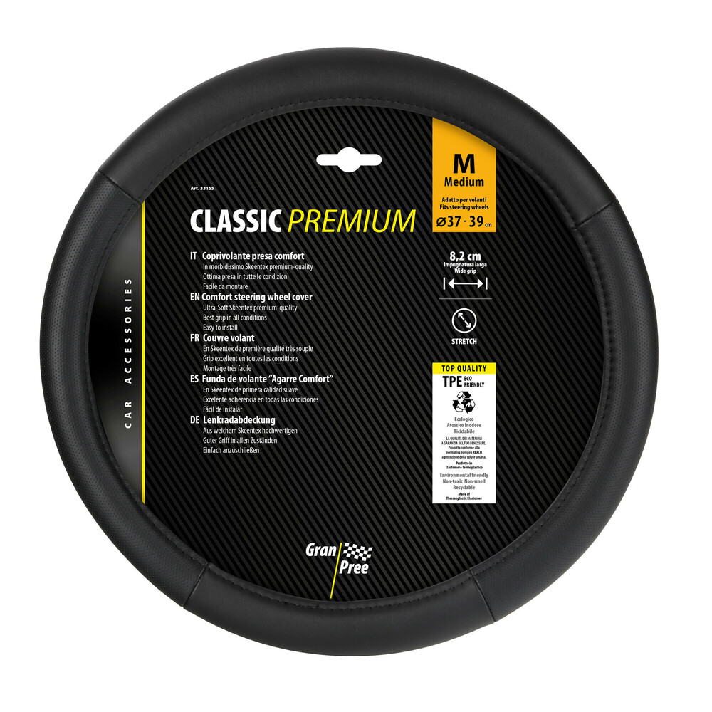 Lampa Κάλυμμα Τιμονιού Αυτοκινήτου Classic Premium 37/39εκ. Άοσμο με διάτρητες λαβές Ultra soft Skeentex Μαύρο με Μαύρη Ραφή 1-τεμ. (L3315.5)
