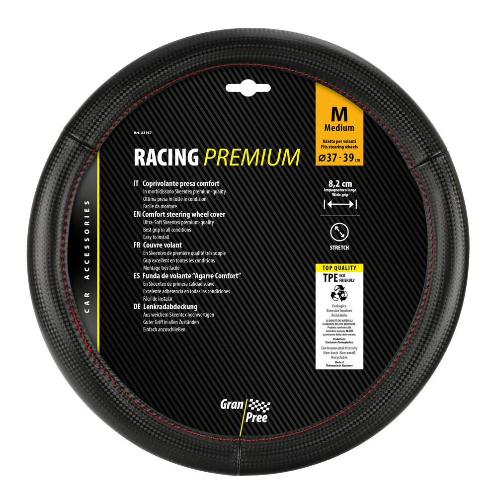 Lampa Κάλυμμα Τιμονιού Αυτοκινήτου Racing Premium 37-39εκ. Άοσμο ανάγλυφο από Ultra soft Skeentex Μαύρο Κόκκινο 1-τεμ. (L3316.7)