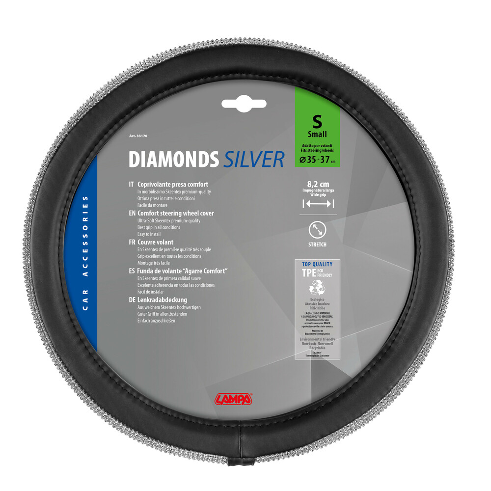 ΚΑΛΥΜΜΑ ΤΙΜΟΝΙΟΥ DIAMONDS SILVER (S) 35/37cm ΣΥΝΘΕΤΙΚΟ ΔΕΡΜΑ SKEENTEX ΜΑΥΡΟ/ΑΣΗΜΙ LAMPA  - 1 ΤΕΜ.