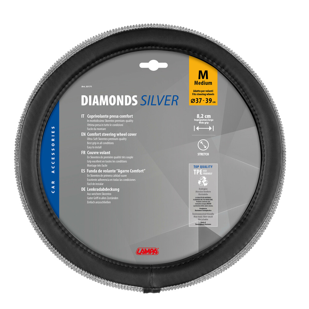 ΚΑΛΥΜΜΑ ΤΙΜΟΝΙΟΥ DIAMONDS SILVER (Μ) 37/39cm ΣΥΝΘΕΤΙΚΟ ΔΕΡΜΑ SKEENTEX ΜΑΥΡΟ/ΑΣΗΜΙ LAMPA  - 1 ΤΕΜ.