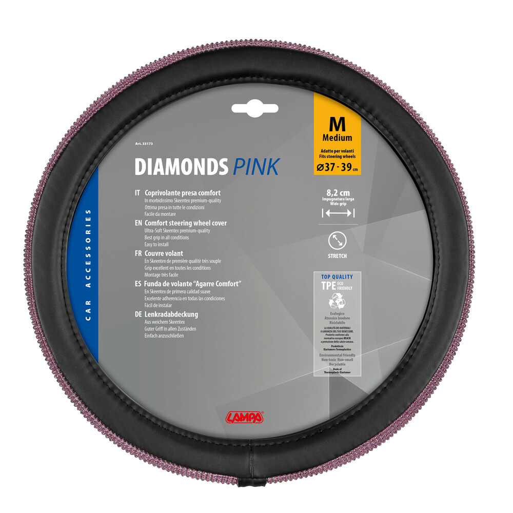 ΚΑΛΥΜΜΑ ΤΙΜΟΝΙΟΥ DIAMONDS PINK (Μ) 37/39cm ΣΥΝΘΕΤΙΚΟ ΔΕΡΜΑ SKEENTEX ΜΑΥΡΟ/POZ LAMPA  - 1 ΤΕΜ.