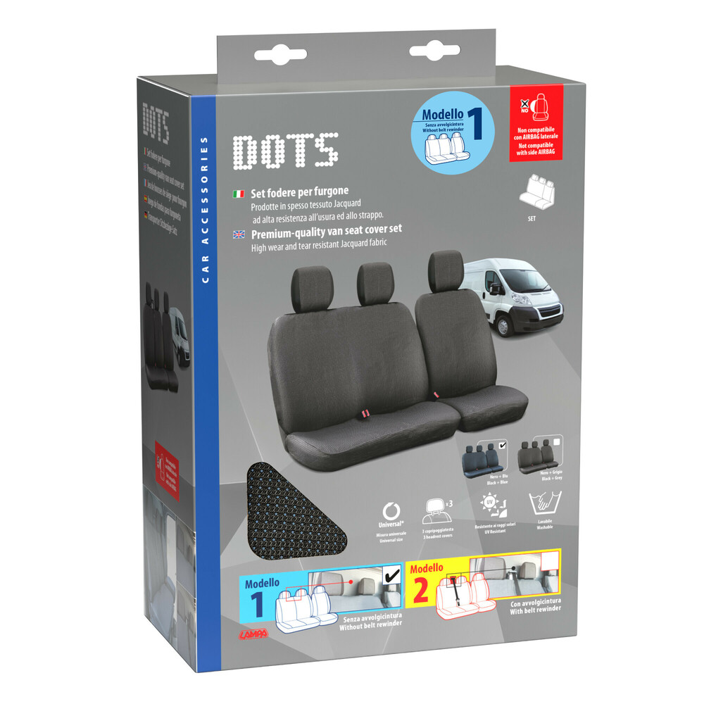 Καλύμματα Καθισμάτων Dots-1,  χωρίς επανατυλικτήρα ζώνης - Μαύρο / Μπλε