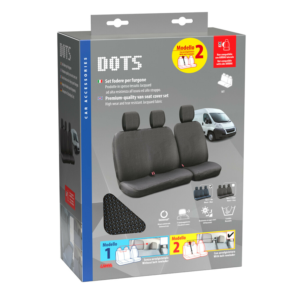 Καλύμματα Καθισμάτων Dots-2, με επανατυλικτήρα ζώνης - Μαύρο / Μπλε