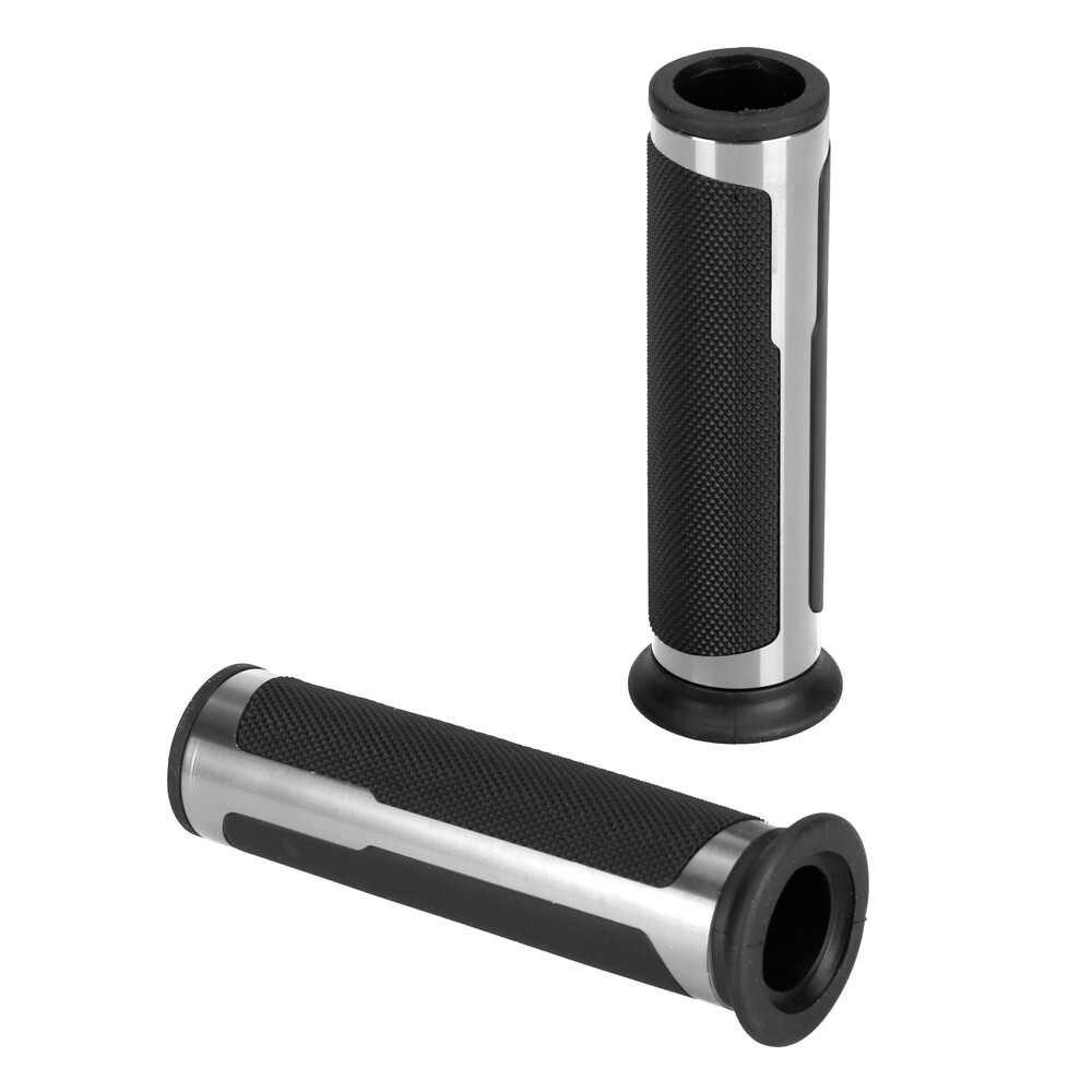ΧΕΡΟΥΛΙΑ MOTO STYLE GRIP ΜΑΥΡΟ/ΑΣΗΜΙ ΧΡΩΜΑ 22mm+25mm 12cm LAMPA - 2 τεμ.