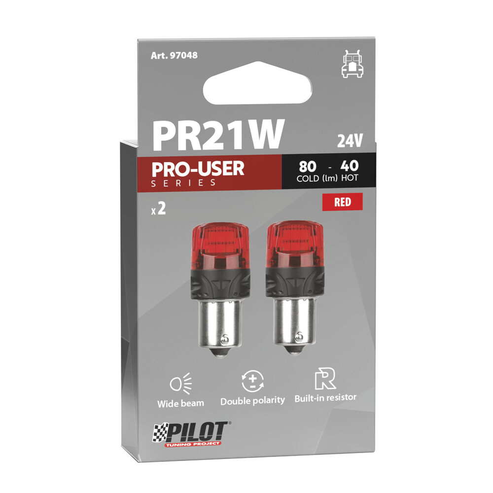 PR21W 24V BAW15s 80/40lm ΜΕ ΚΟΚΚΙΝΟ ΦΩΣ ΔΙΠΛΗΣ ΠΟΛΙΚΟΤΗΤΑΣ LED CAN-BUS PRO-USER SERIES 24V 2ΤΕΜ.
