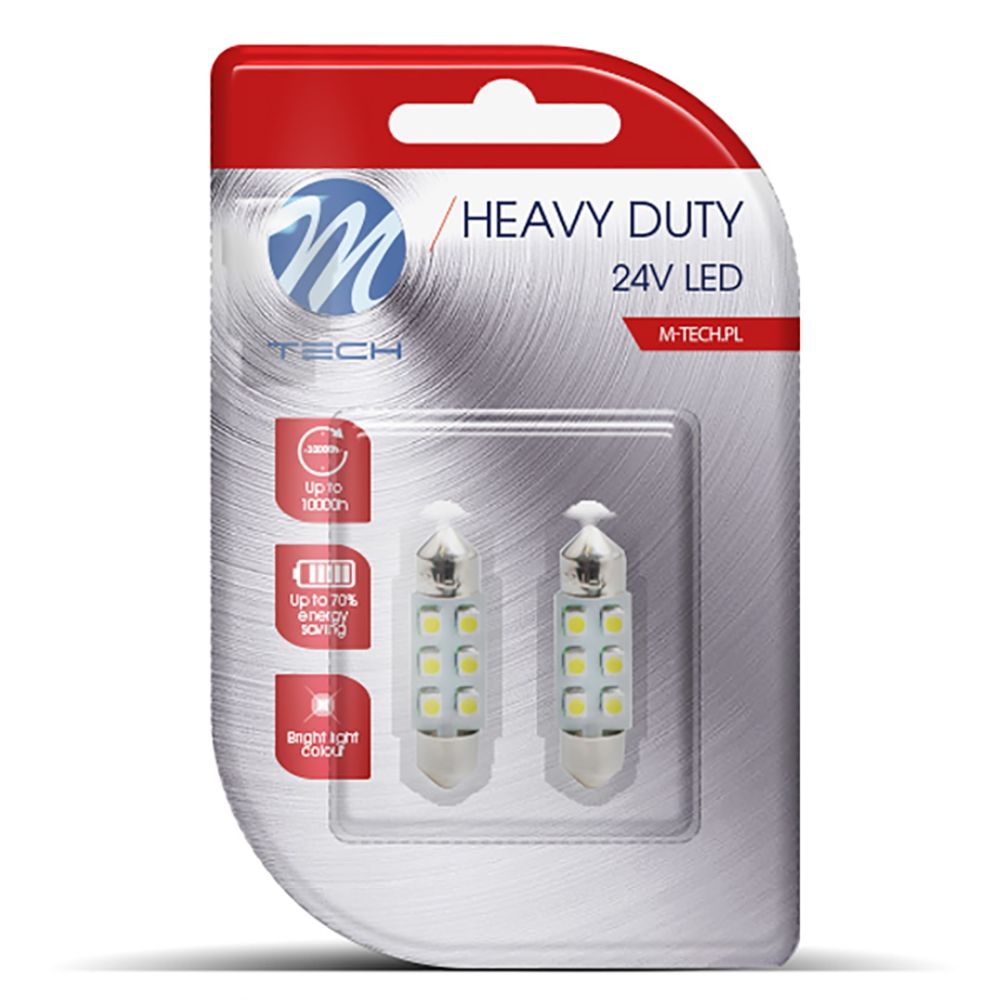 ΠΡΟΣΦΟΡΑ ΛΑΜΠΑΚΙΑ ΠΛΑΦΟΝΙΕΡΑΣ C5W 24V 0,24W SV8,5 36mm LED 6xSMD3528 ΜΠΛΕ BLISTER 2ΤΕΜ. M-TECH