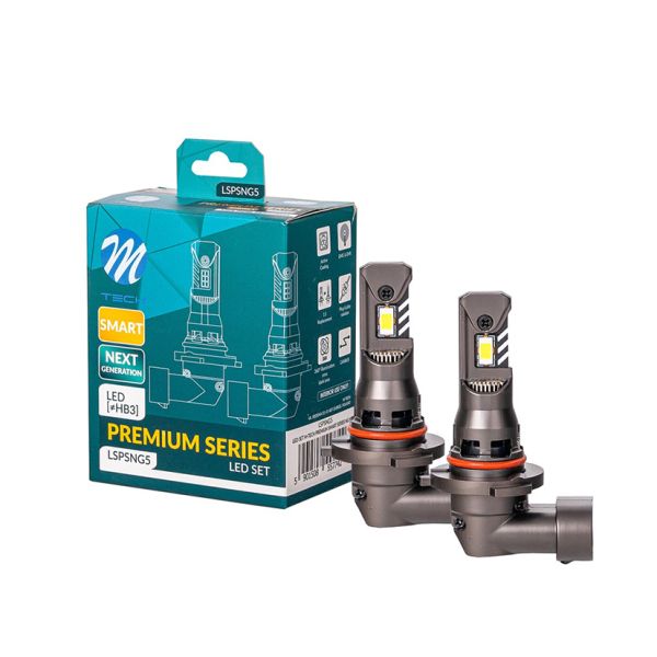 M-Tech - Λάμπες LED HB3 τύπου Premium Smart Next Generation Series με Canbus και CSP3570, τάση λειτουργίας 12V, ισχύ έως 35W, φωτεινότητα έως 5000lm και χρώμα 6000K, για φανάρια με προτζέκτορα - 2 τεμ. (LSPSNG5/MT)