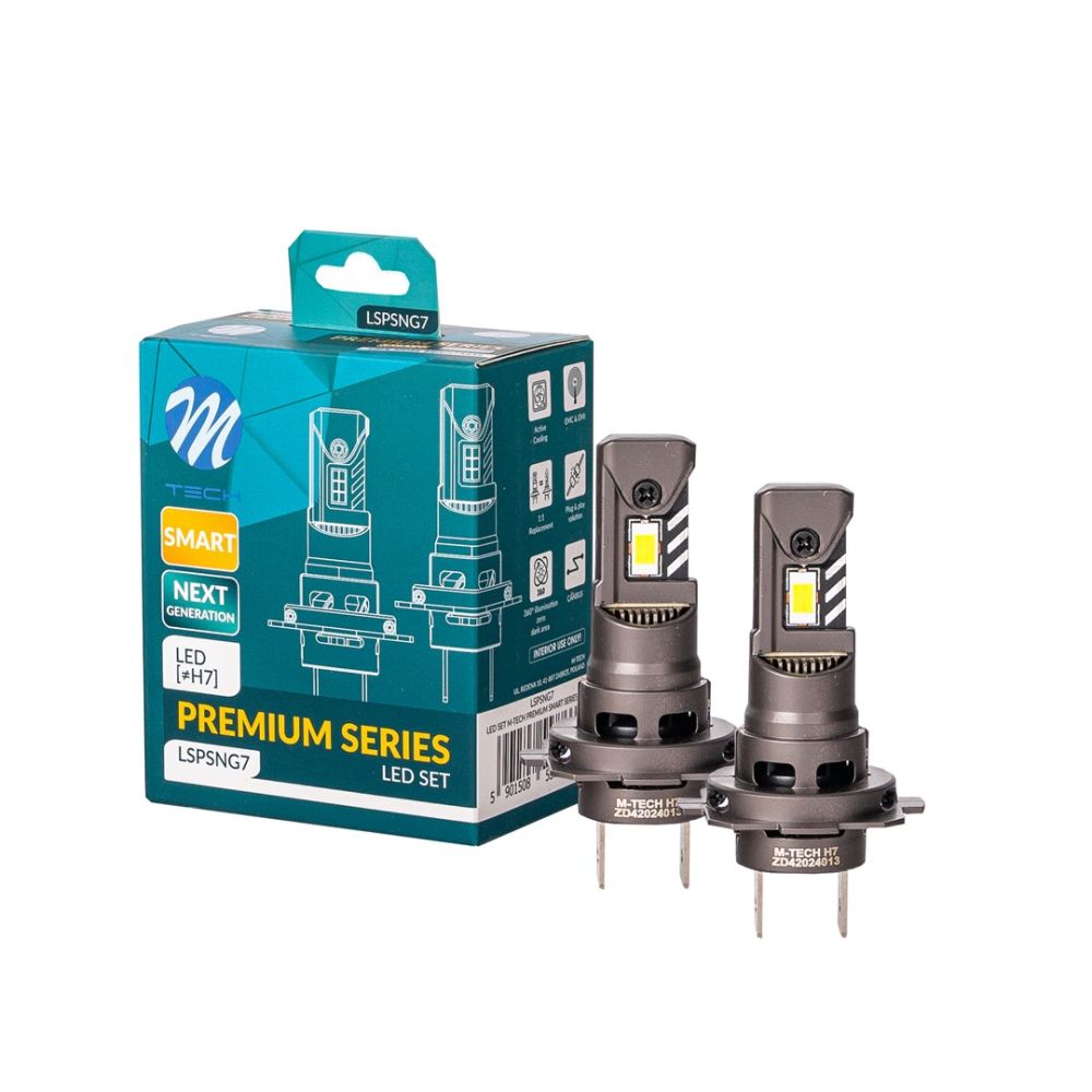 M-Tech - Λάμπες LED H7 τάση λειτουργίας 12V απόδοσης 35W 6.000K 4.000lm CANBUS CSP3570 Premium Smart Series κάλυψη 360 μοιρών για Προτζέκτορες για Επιβατικά Αυτοκίνητα - 2 τεμ. (LSPS7H7)