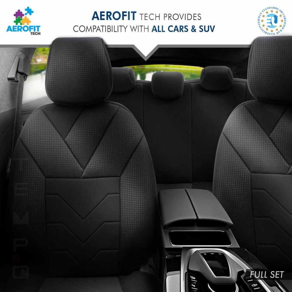 Amio - Καλύμματα Καθισμάτων OTOM Ruby 1202 Grey/Black σε Μαύρο/Σκούρο Γκρι Λινό και Δερματίνη για Μπροστινά και Πίσω Καθίσματα με 5 Προσκέφαλα - 1 σετ. (OT77345/AM)