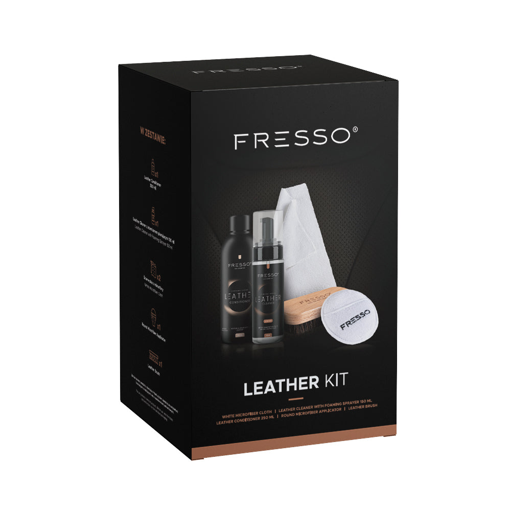 Fresso - Kit Καθαρισμού και Προστασίας Δέρματος Leather Kit με Cleaner 150 ml, Conditioner 250 ml και Αξεσουάρ Εφαρμογής - Σετ 5 Τεμ. (390839/FRE)