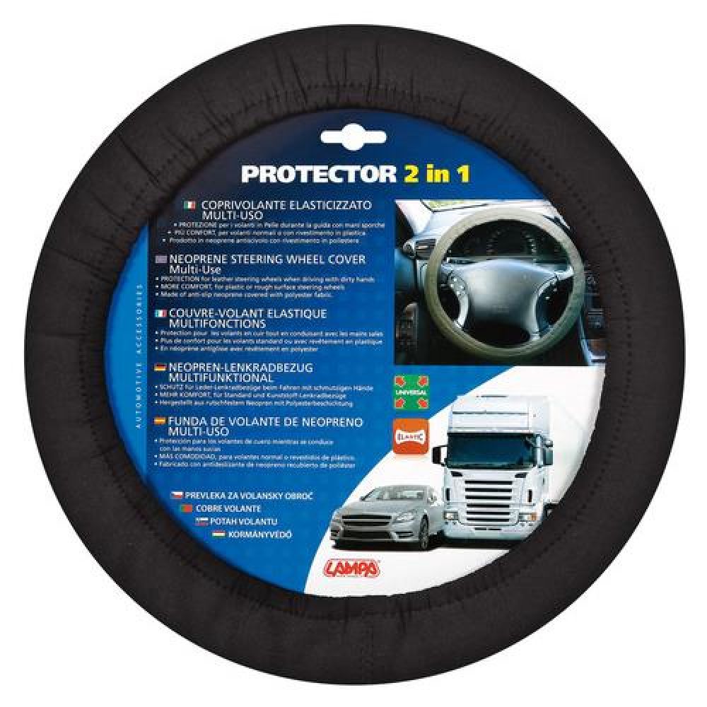 Lampa Κάλυμμα Τιμονιού Αυτοκινήτου Protector 2in1 με Διάμετρο 34-45εκ. Neopren & Polyester Μαύρο Ελαστικό 1-τεμ. (L3314.6)