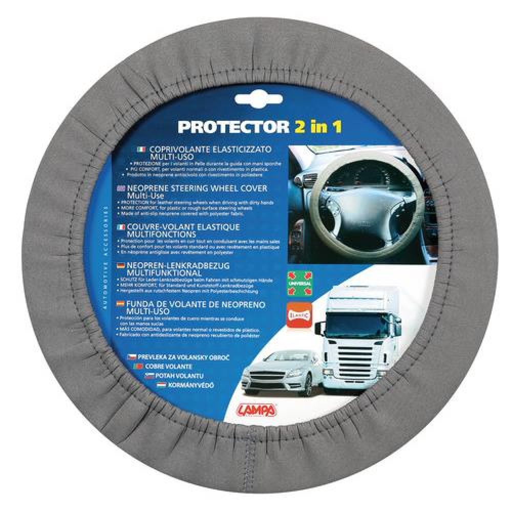 Lampa Κάλυμμα Τιμονιού Αυτοκινήτου Protector 2in1 με Διάμετρο 34-45εκ. Neopren & Polyester Γκρι Ελαστικό 1-τεμ. (L3314.7)