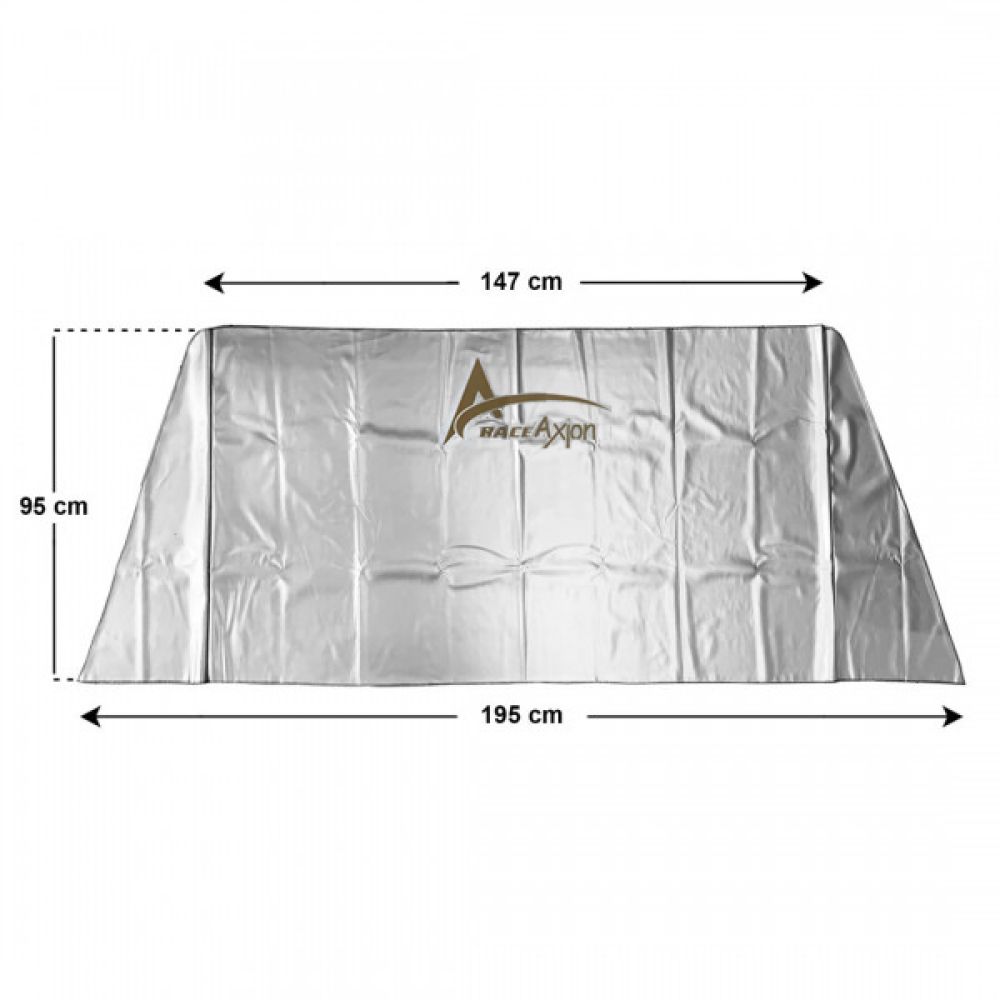 Εξωτερική Ηλιοπροστασία Large Μ195-147 Χ Υ95 cm για το Παρμπρίζ από Ύφασμα 3 Στρώσεων και Ρινίσματα Αλουμινίου σε ασημί χρώμα με logo και άκαυστη επένδυση Race Axion - 1 τεμάχιο