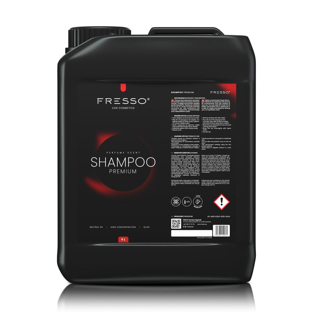 Fresso - Συμπυκνωμένο Σαμπουάν Αυτοκινήτου Premium 5 L με Ουδέτερο pH, Πυκνό Αφρό και Ασφαλή Δράση για Κεριά και Sealants - 1 Τεμ. (159471/FRE)
