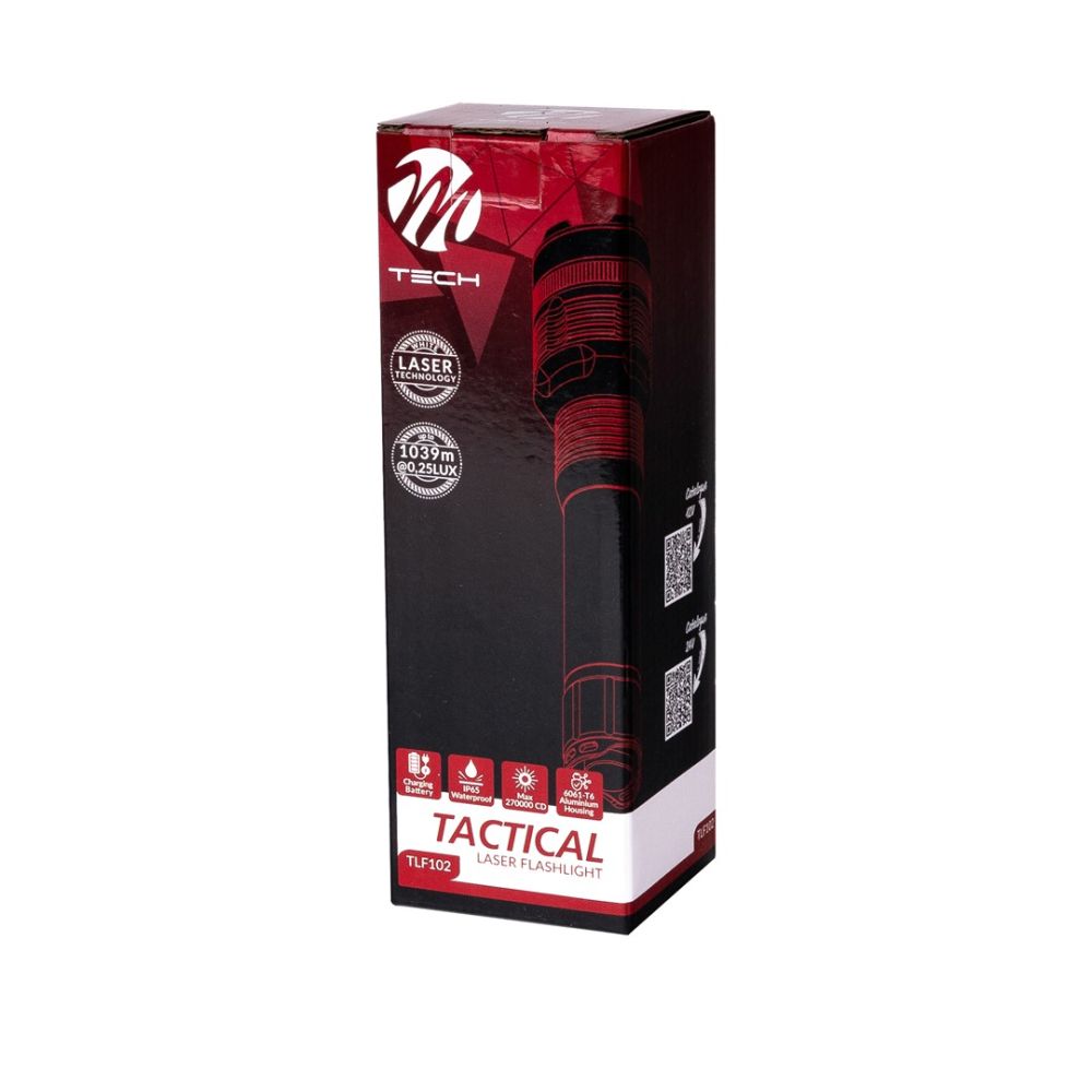 ΦΑΚΟΣ ΧΕΙΡΟΣ 1x10W 240lm IP65 171mm Φ42mm 3300mAh Li-ion TACTICAL LASER FLASHLIGHT M-TECH - 1 Τεμ.