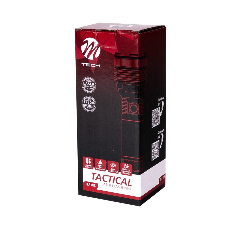 ΦΑΚΟΣ ΧΕΙΡΟΣ 1x15W 413lm IP65 183mm Φ62mm 6000mAh Li-ion TACTICAL LASER FLASHLIGH M-TECH - 1 Τεμ.