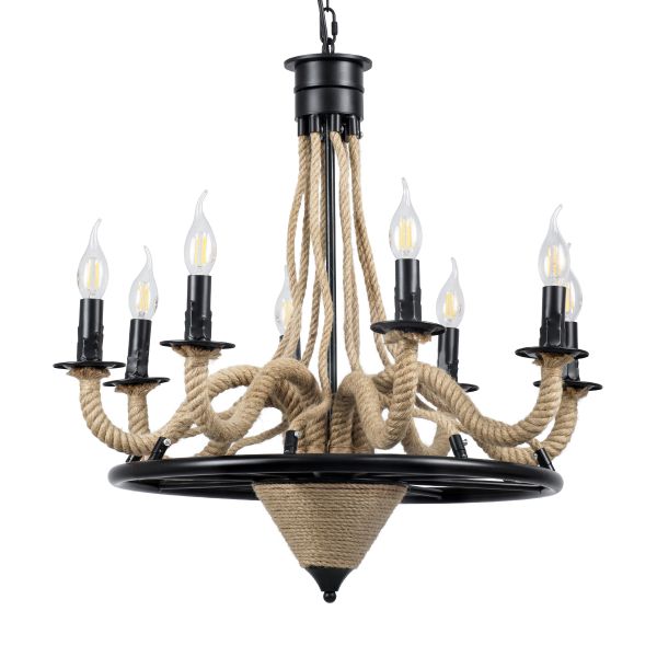 GLOBOSTAR® PENNSYLVANIA 00542 Vintage Κρεμαστό Φωτιστικό Οροφής με Ντουί 8 x E14 AC 220-240V IP20 - Μαύρο & Μπεζ - Μ64 x Π64 x Υ63cm