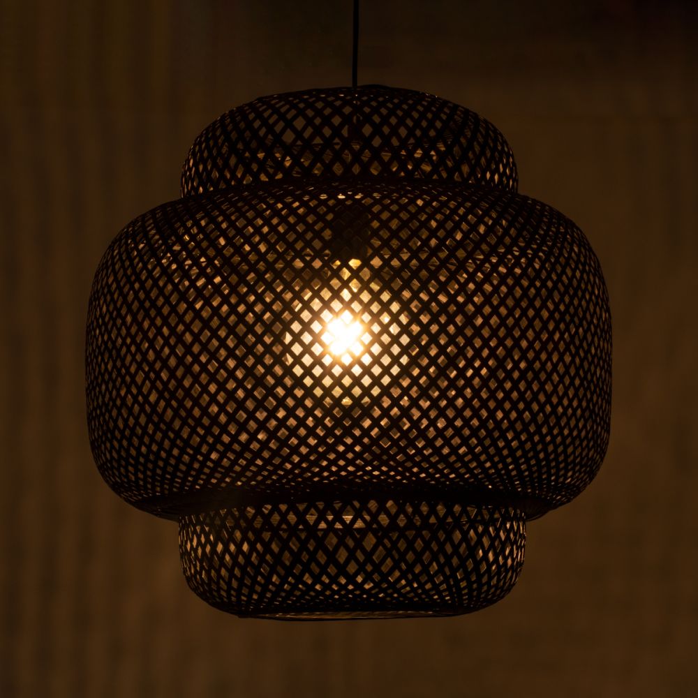 GLOBOSTAR® MALDIVES 00579 Boho Κρεμαστό Φωτιστικό Οροφής με Ντουί 1 x E27 AC 220-240V IP20 - Μαύρο - Μ56 x Π56 x Y54cm
