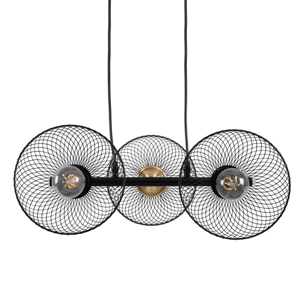 GLOBOSTAR® VERONA 00586 Μοντέρνο Κρεμαστό Φωτιστικό Οροφής με Ντουί 3 x E27 AC 220-240V IP20 - Μαύρο & Χρυσό - Μ50 x Π28 x Υ20cm